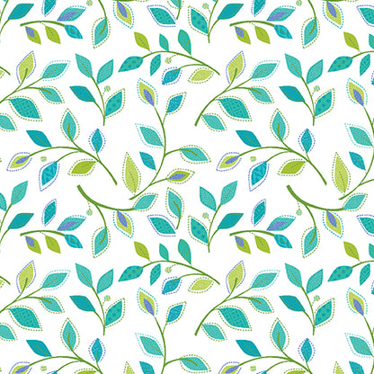 Teal/White Serendipity Small Vine - Benartex Cotton