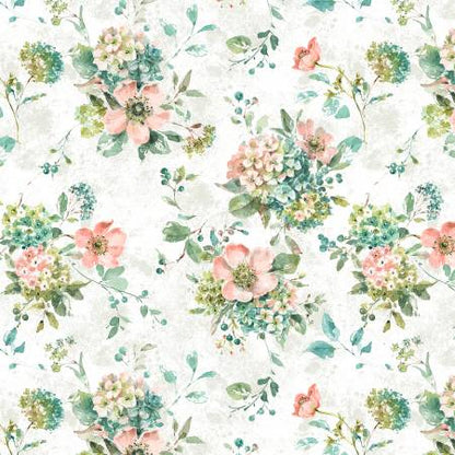 Mint Crush White Floral Bouquet - Wilmington Prints Cotton