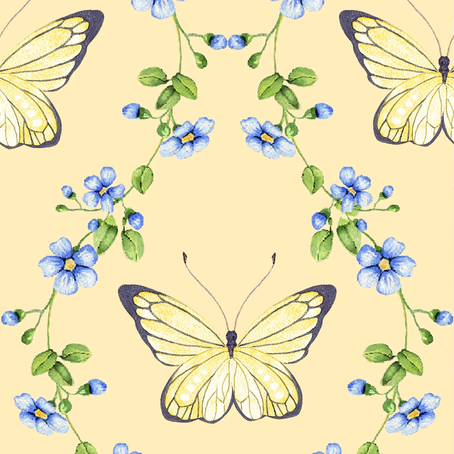Yellow Butterflies & Vines - Fabric Editions Cotton