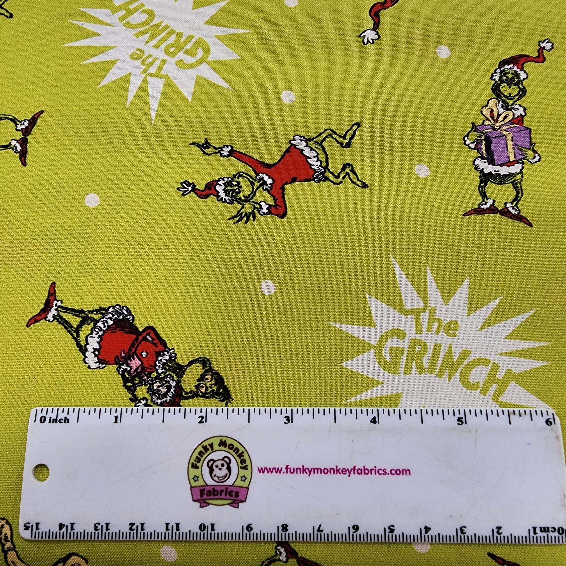 CLEARANCE Grinch on Lime - Robert Kaufman Cotton