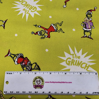 CLEARANCE Grinch on Lime - Robert Kaufman Cotton