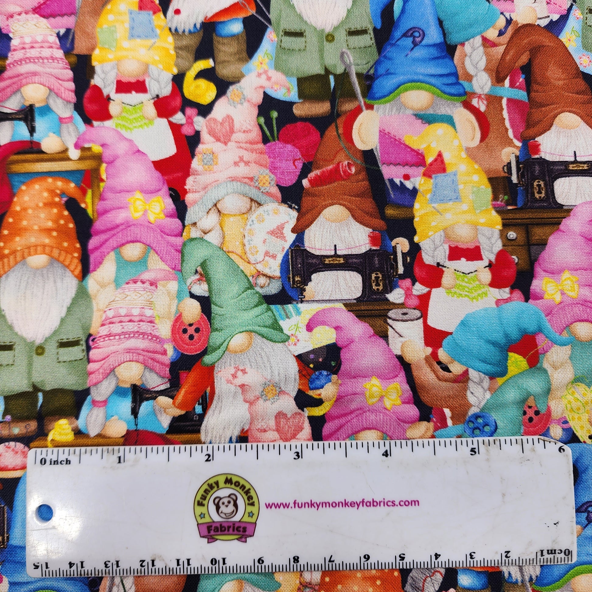 CLEARANCE Multi Packed Sewing Gnomes - Timeless Treasures Cotton
