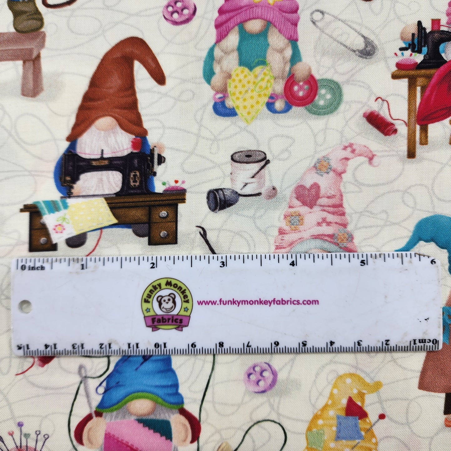 CLEARANCE Sewing Gnomes - Timeless Treasures Cotton