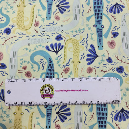 CLEARANCE Light Olive Jungle Jive Crocodiles - Clothworks Cotton