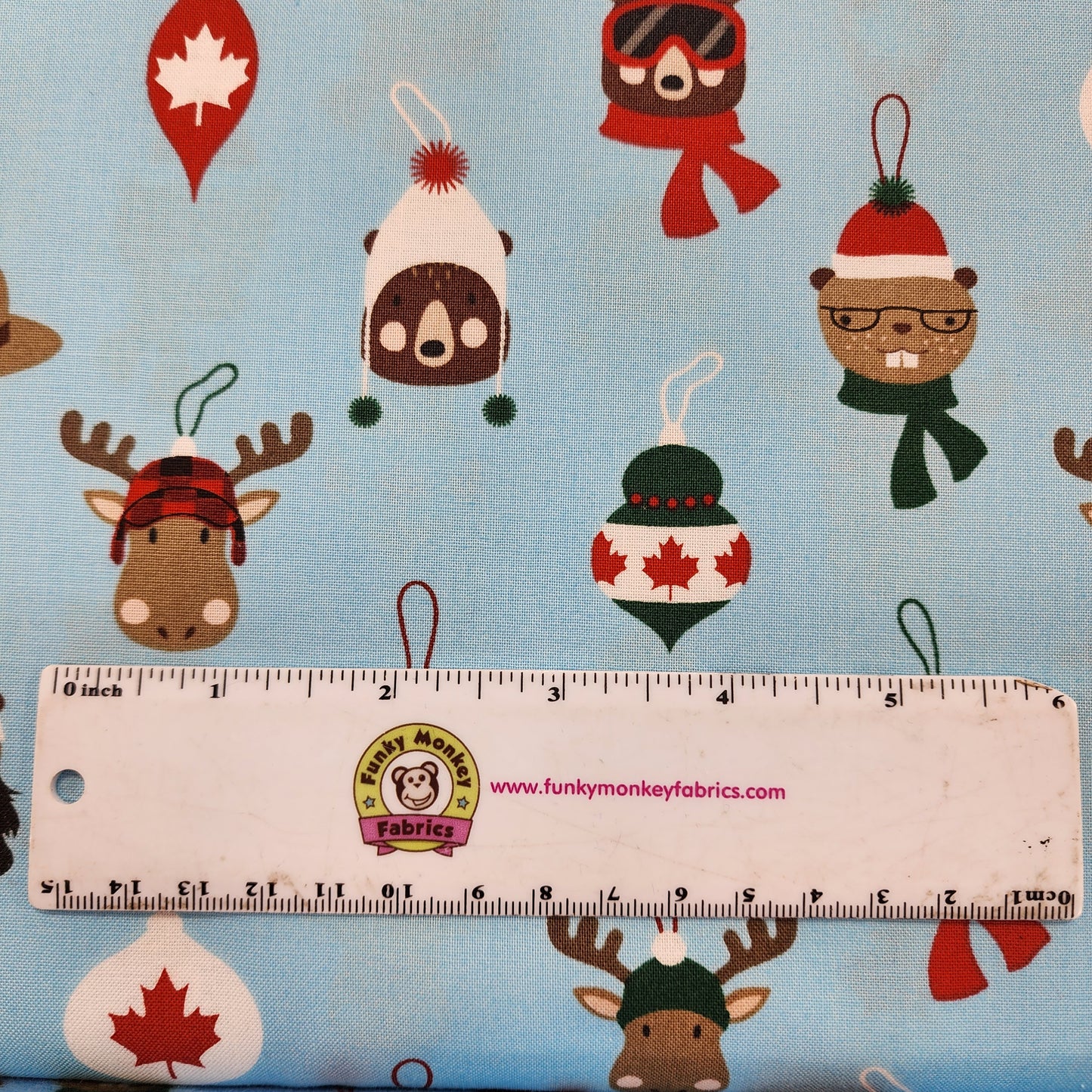 CLEARANCE Blue Critter Ornaments Purely Canadian Eh - Robert Kaufman Cotton