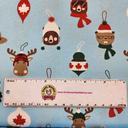 CLEARANCE Blue Critter Ornaments Purely Canadian Eh - Robert Kaufman Cotton