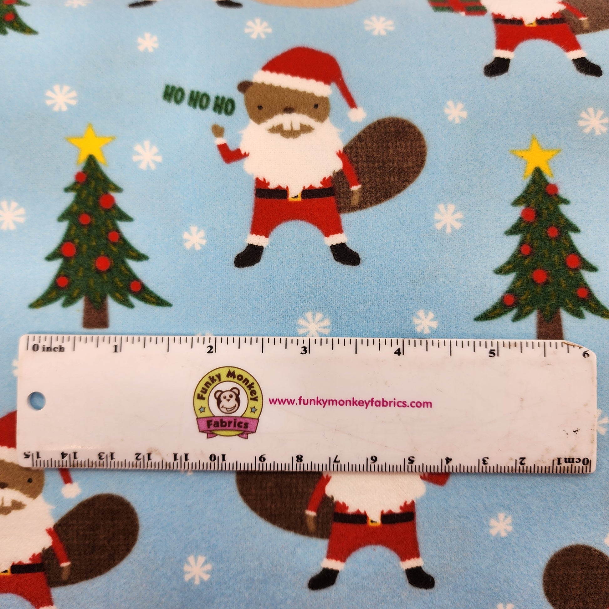 CLEARANCE Beaver Santa Sky Purely Canadian Eh - Robert Kaufman Flannel