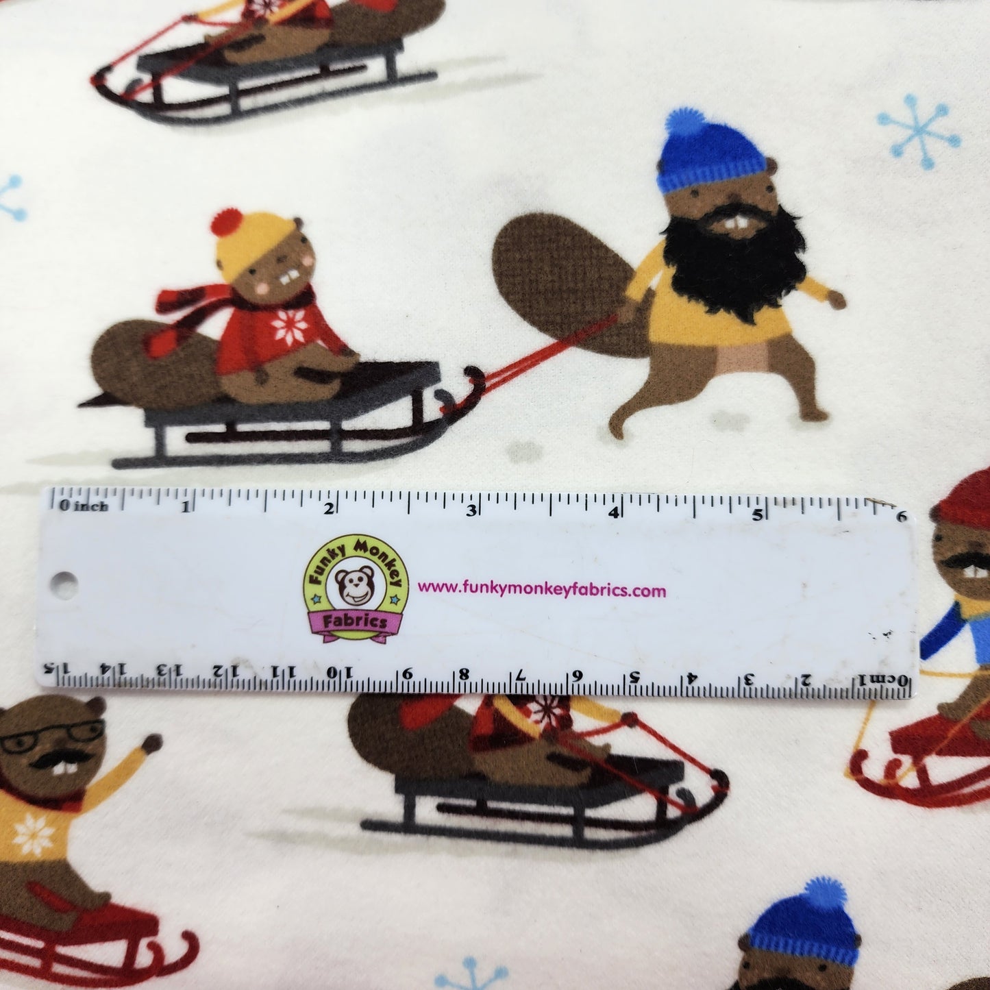 CLEARANCE Critters Sledding Snow Purely Canadian Eh - Robert Kaufman Flannel