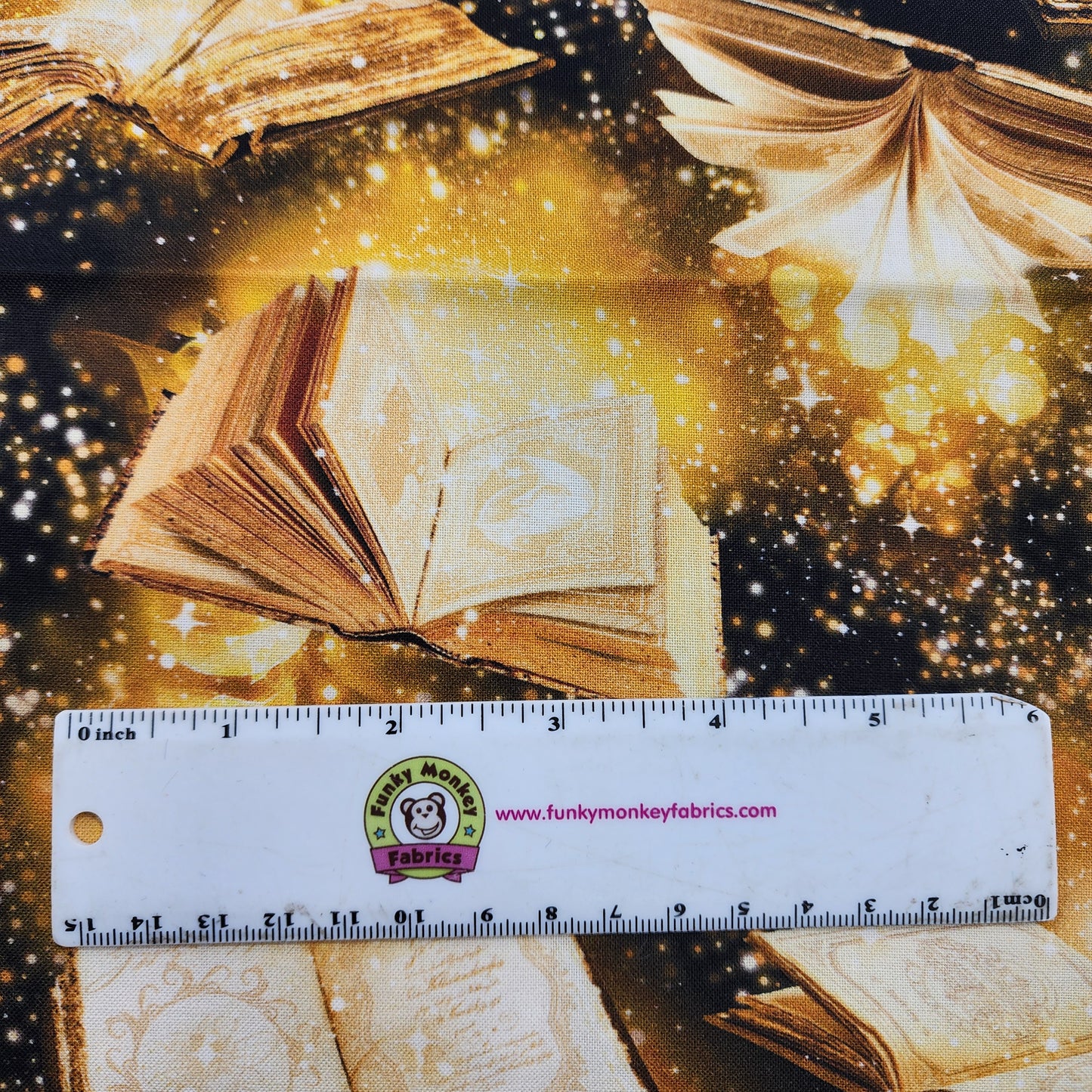 CLEARANCE Gold Magic Spell Books Flying - Timeless Treasures Cotton