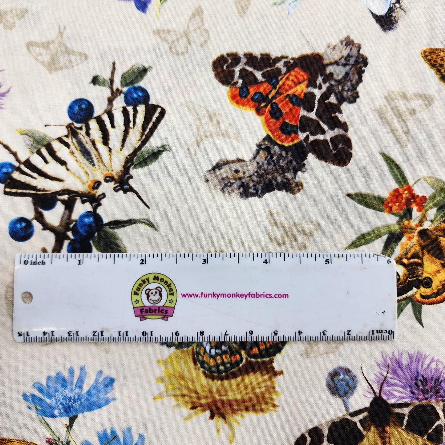 CLEARANCE Butterflies & Moths Cream - Elizabeth's Studio Cotton