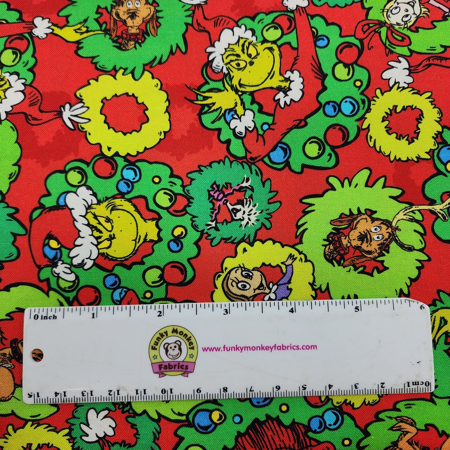 Red Grinch Wreaths - Robert Kaufman Cotton