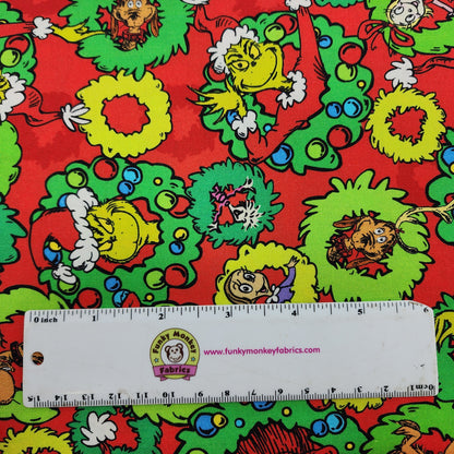 Red Grinch Wreaths - Robert Kaufman Cotton