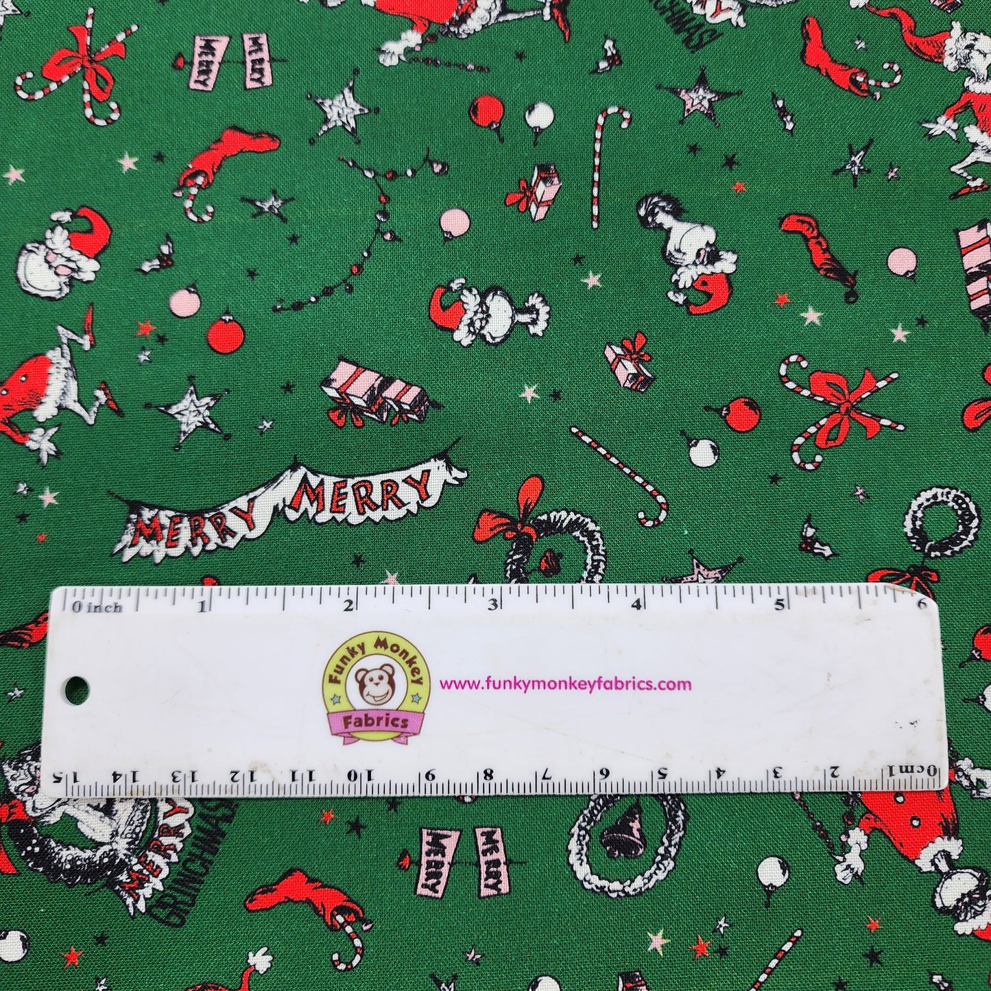 CLEARANCE Evergreen Grinch - Robert Kaufman Cotton