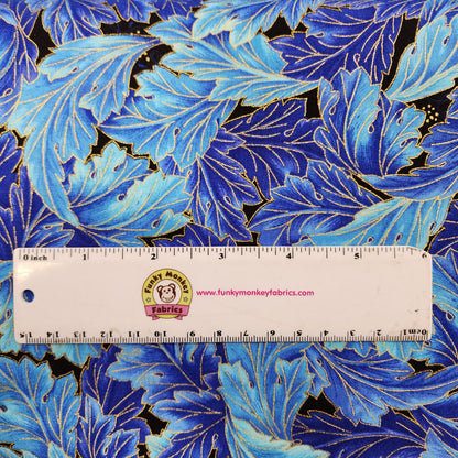 CLEARANCE Blue Fancy Acanthus Scroll Metallic - Timeless Treasures Cotton
