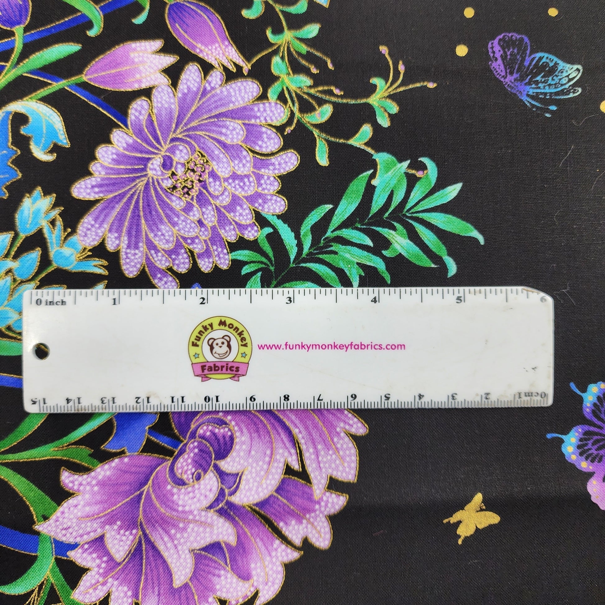 Black Metallic Floral Tree Panel - Timeless Treasures Cotton