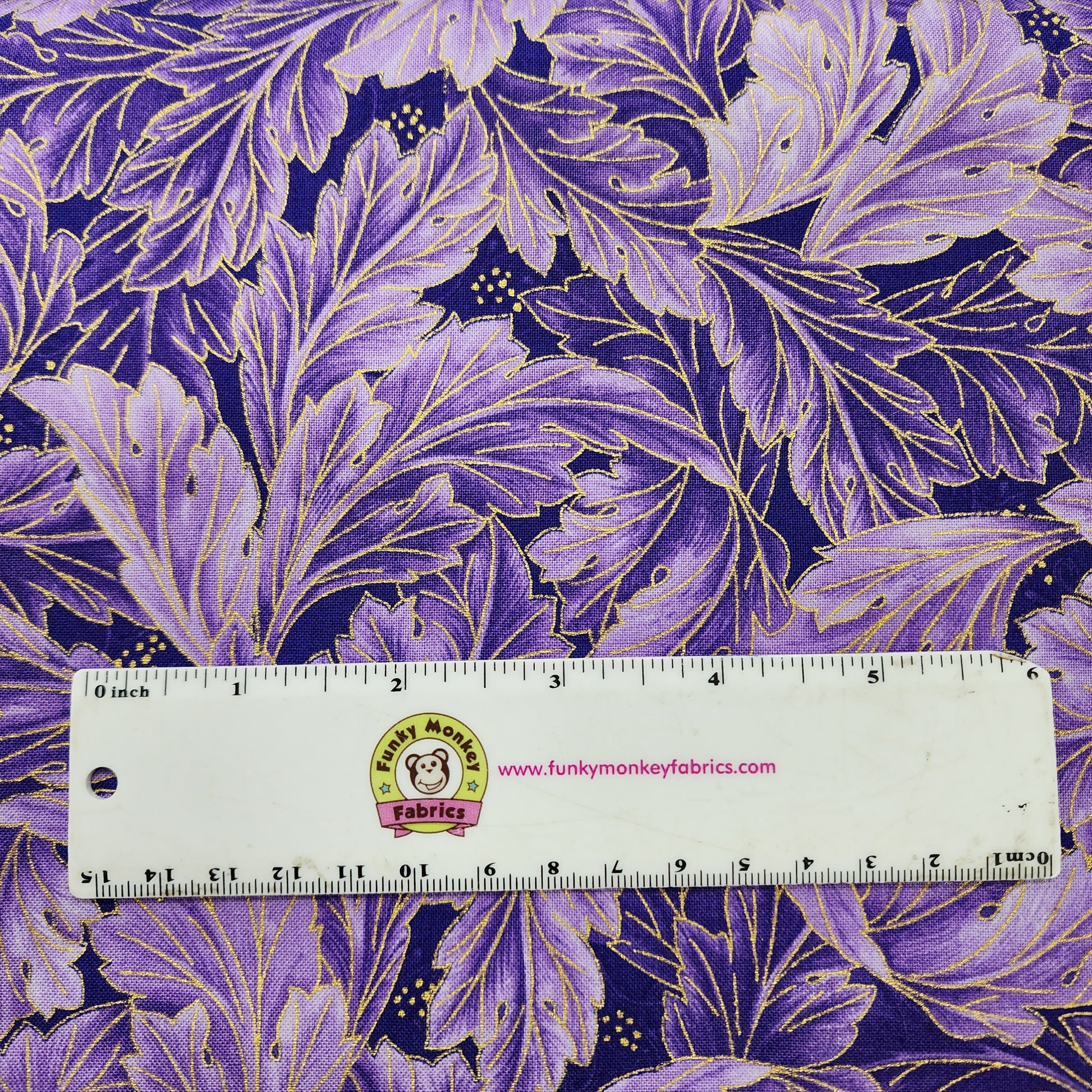 CLEARANCE Purple Fancy Acanthus Scroll Metallic - Timeless Treasures Cotton