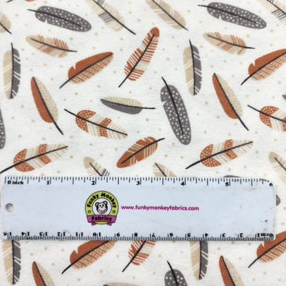 Aztec Woodland Feathers on White - Camelot Flannel