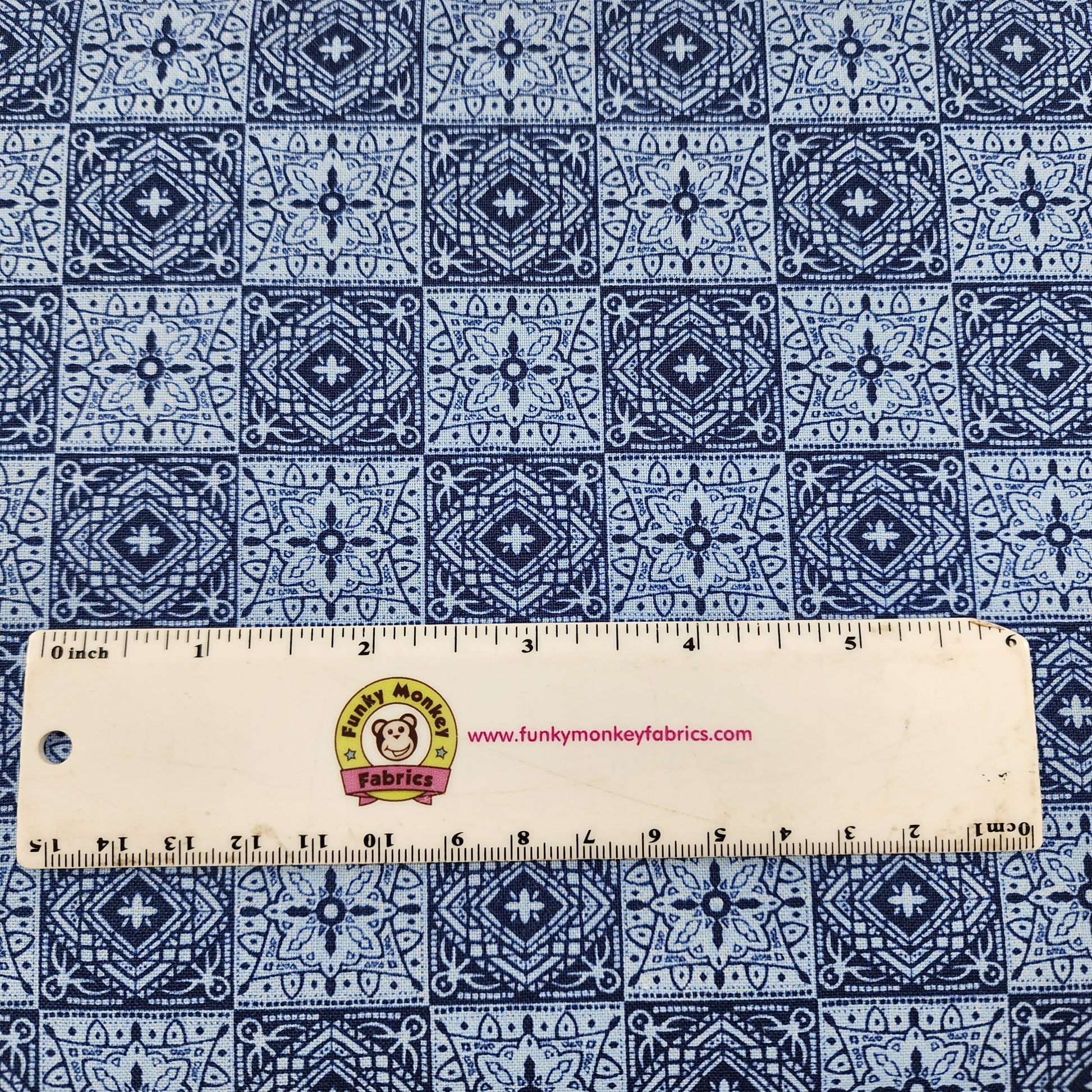 CLEARANCE Blue Tiles - Emma & Mila Cotton