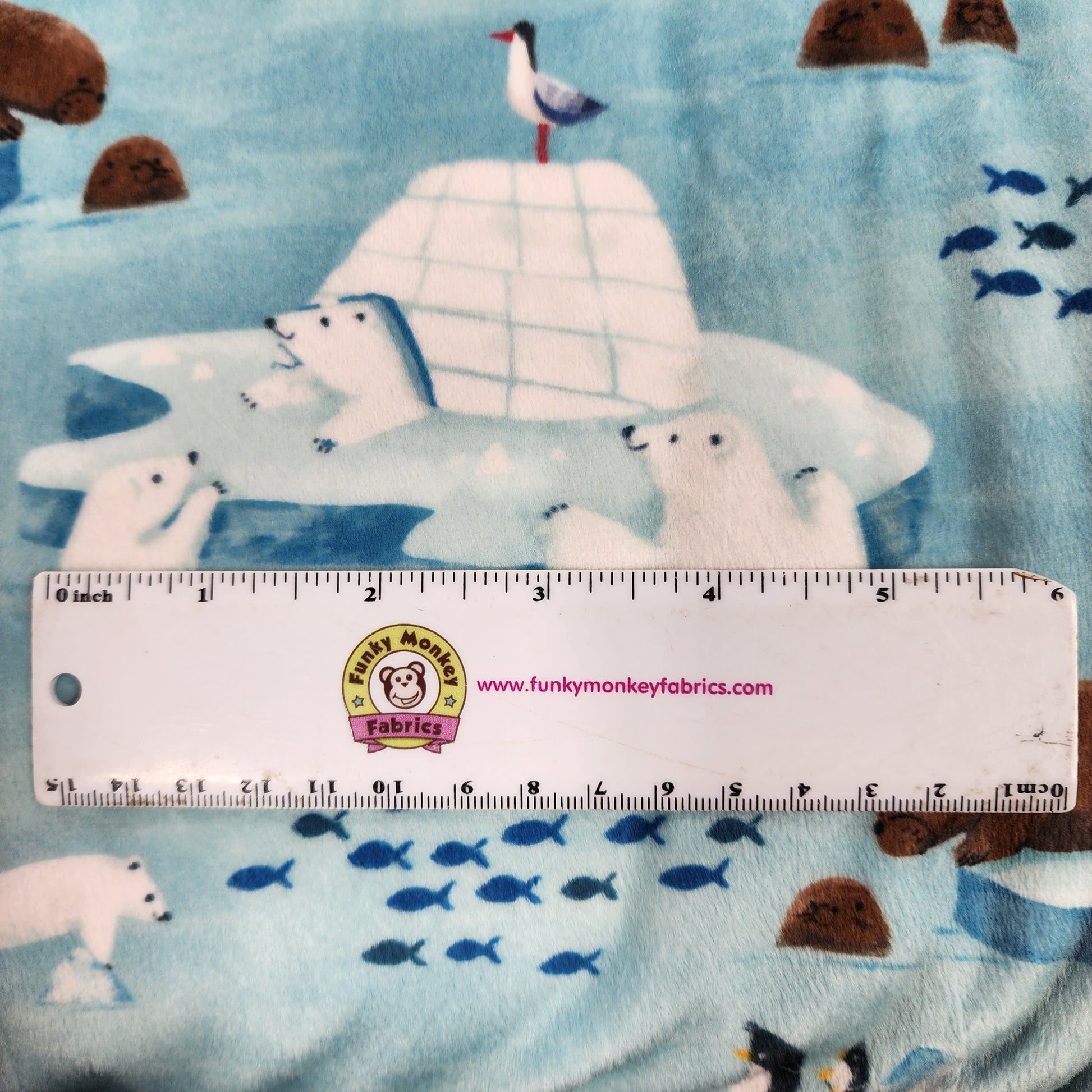 CLEARANCE Aqua Sea Polar Pals Digital - Shannon Fabrics Cuddle Minky