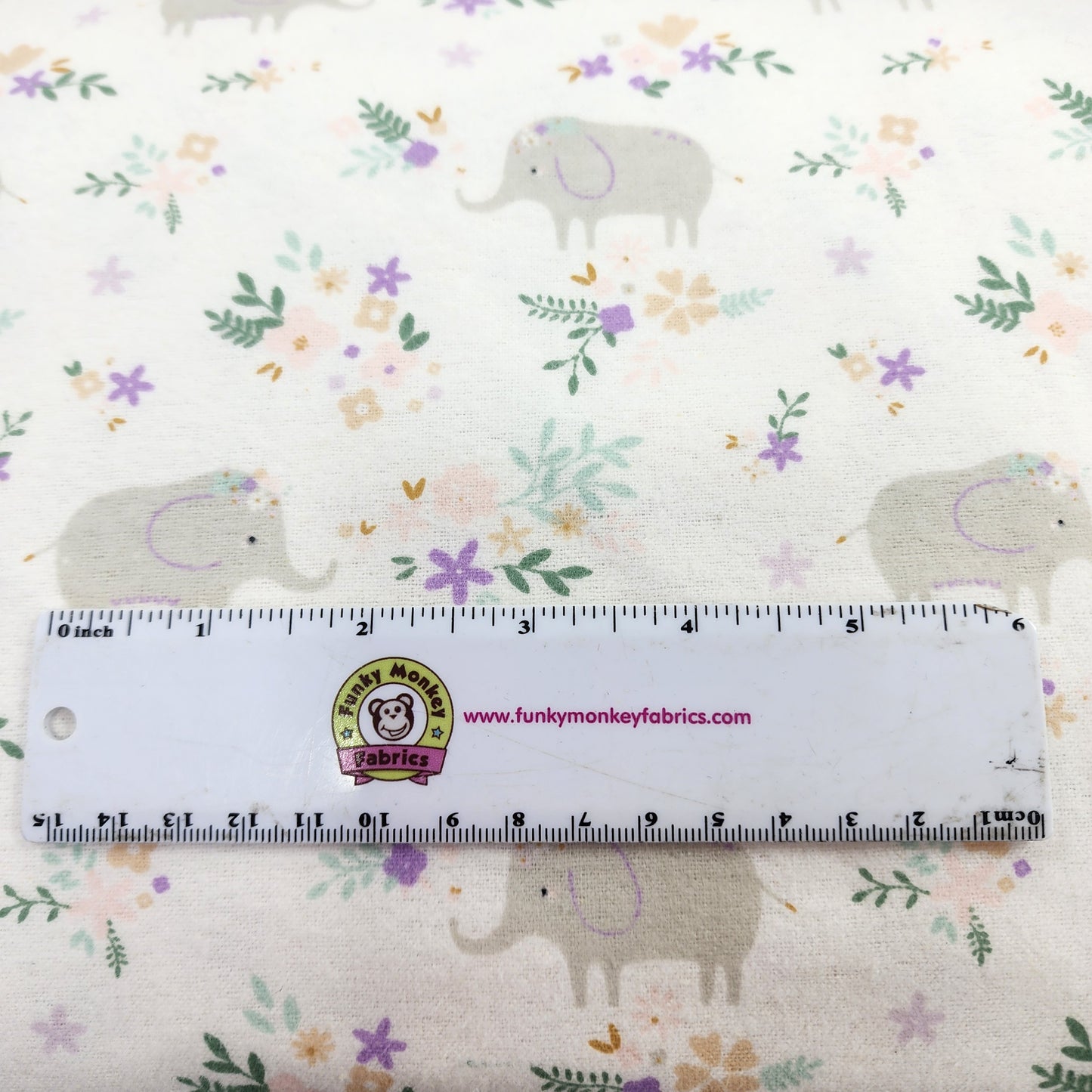 Elephant Floral on White - Camelot Flannel