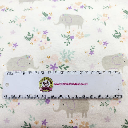 Elephant Floral on White - Camelot Flannel