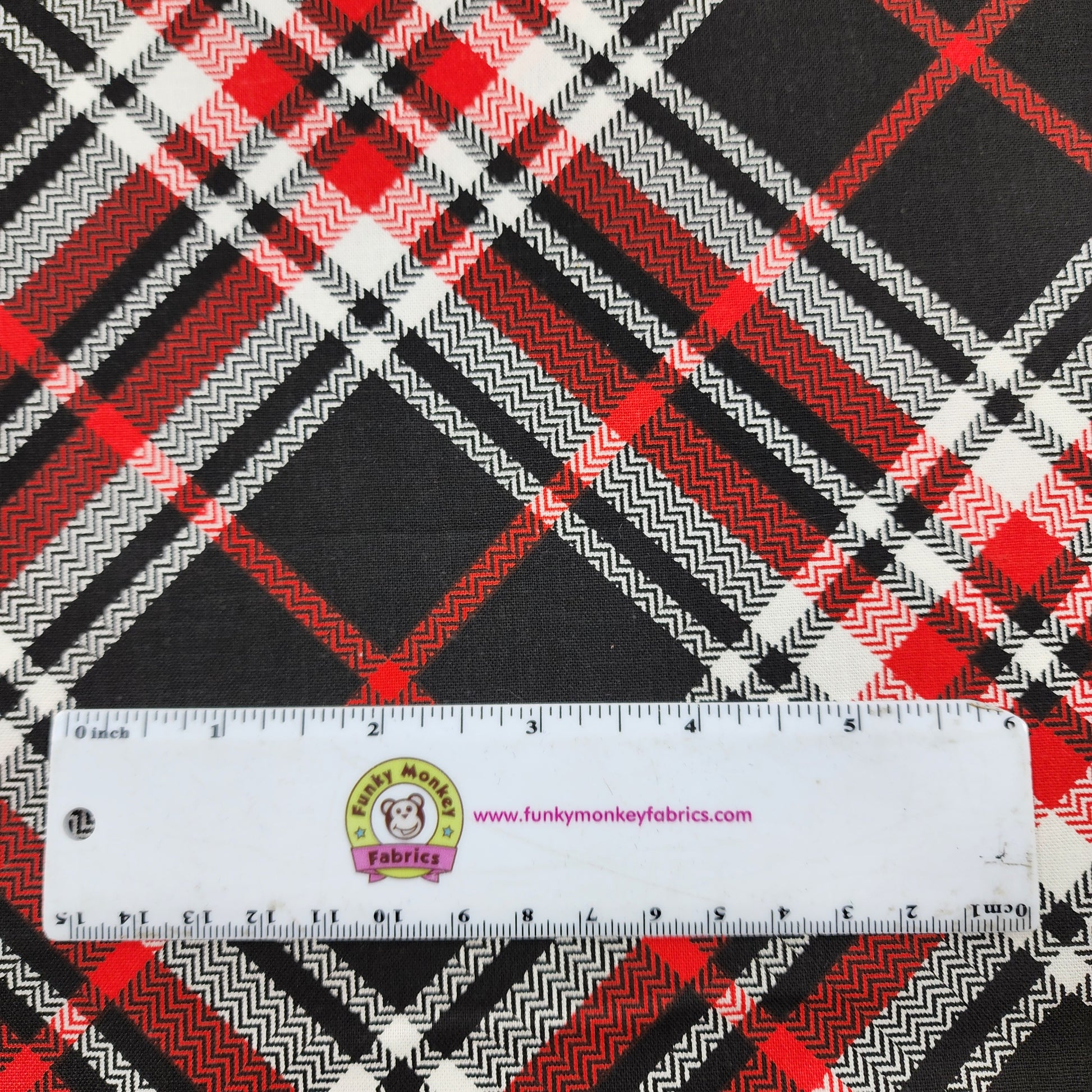 Red/Black Diagonal Plaid - 3 Wishes Cotton (19840-red)