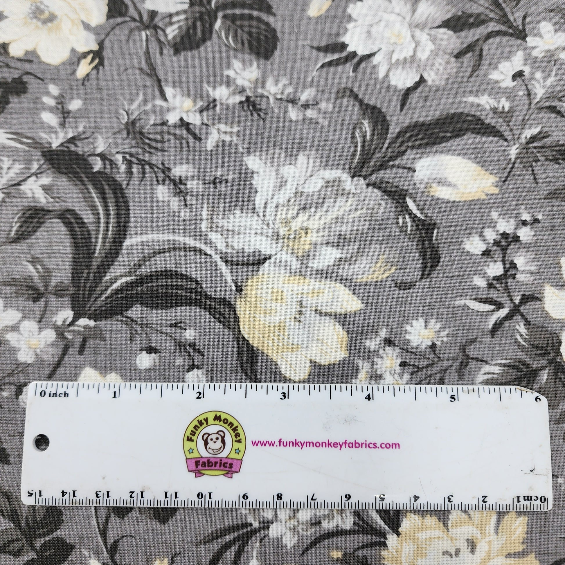 CLEARANCE Dark Grey Large Floral - Wilmington Prints Cotton