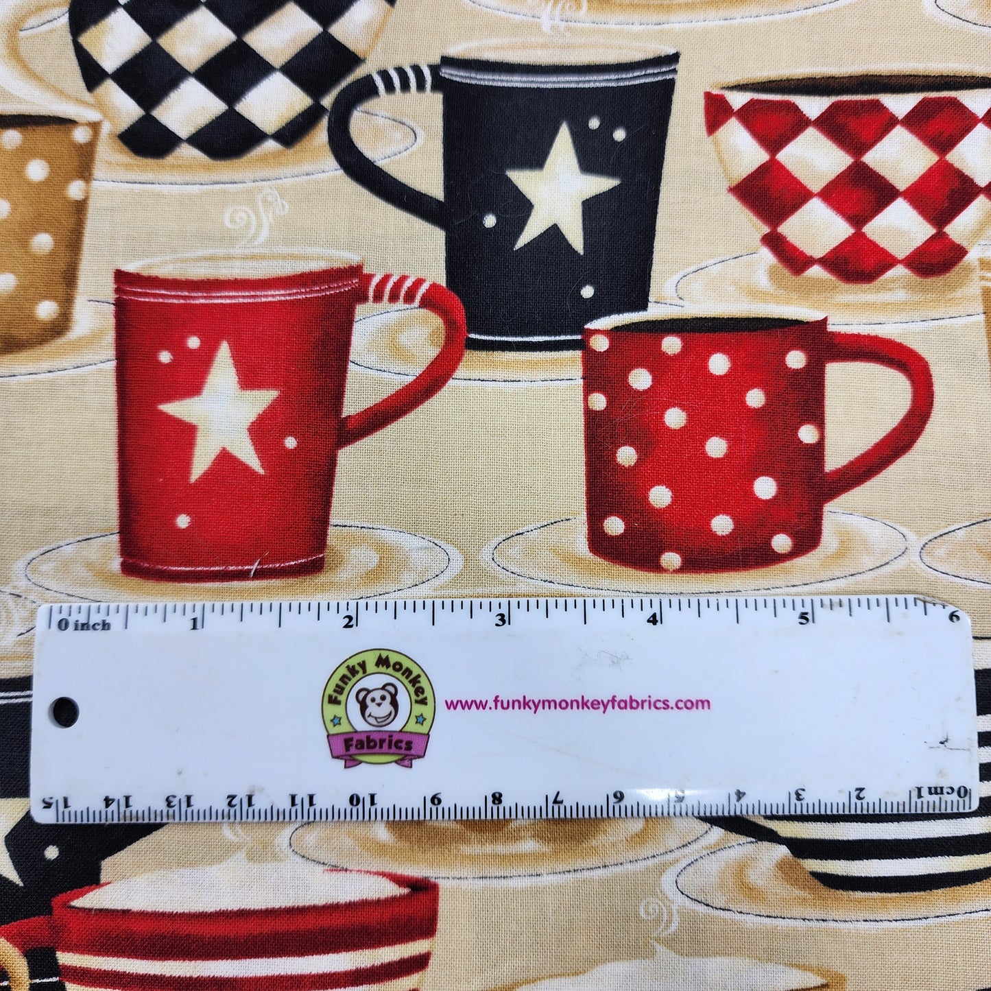CLEARANCE Large Coffee Cups on Tan - Wilmington Prints Cotton