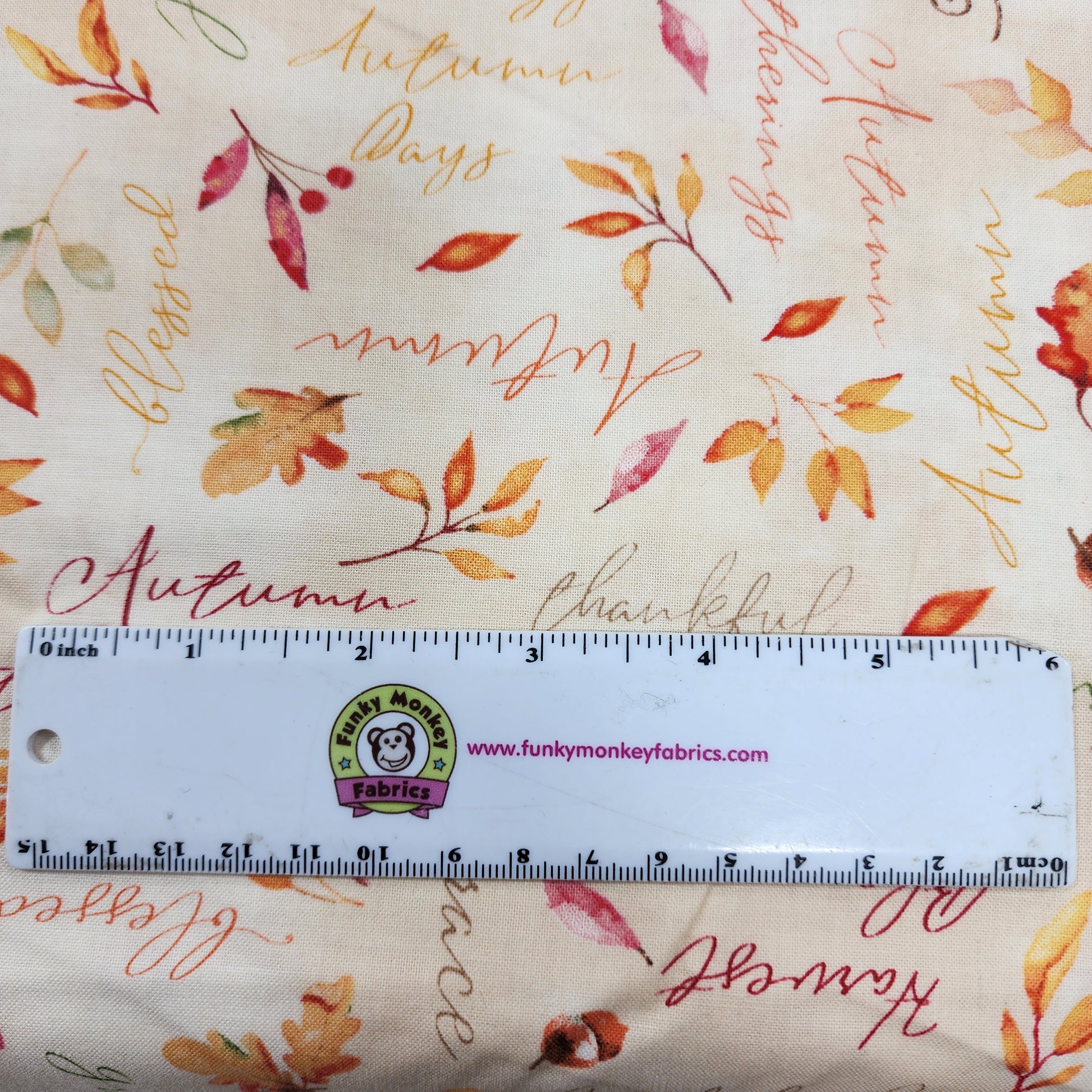 CLEARANCE Tan Autumn Words Allover - Wilmington Prints Cotton