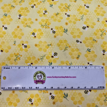 Yellow Bee On Honey Combs - Timeless Treasures Cotton