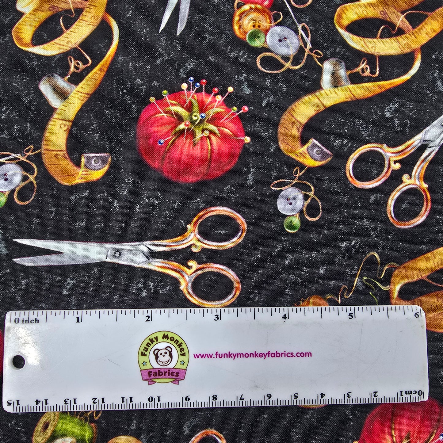 Black Sewing Tools - Timeless Treasures Cotton