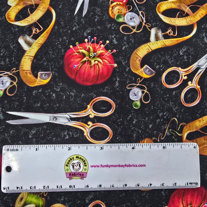 Black Sewing Tools - Timeless Treasures Cotton
