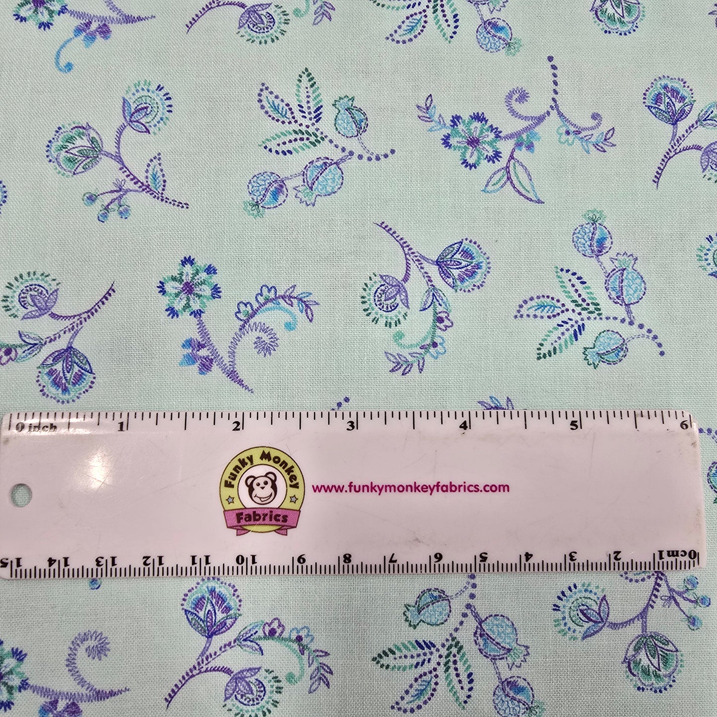 CLEARANCE Aqua Small Jacobean Floral - Timeless Treasures Cotton