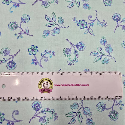 CLEARANCE Aqua Small Jacobean Floral - Timeless Treasures Cotton