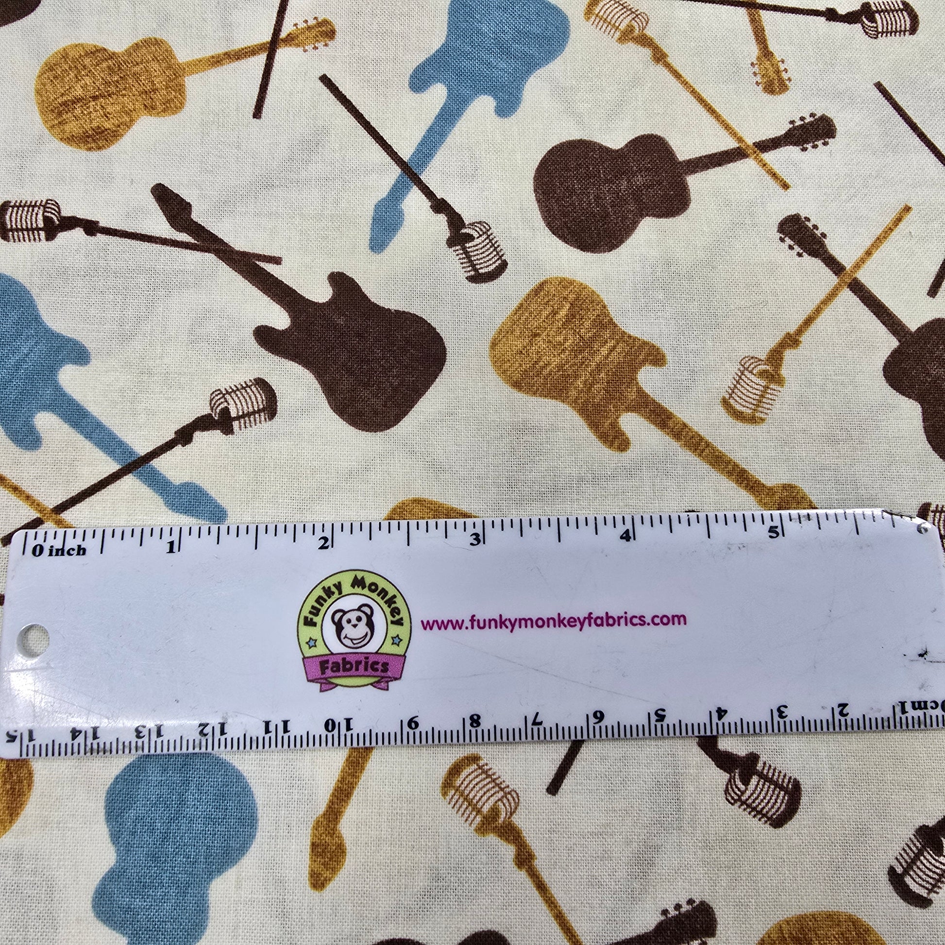 CLEARANCE Rhythm & Harmony Guitar & Mic Toss - Wilmington Prints Cotton