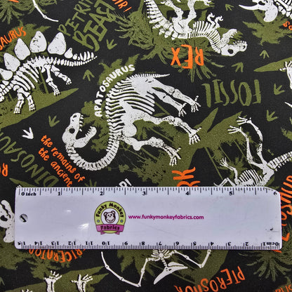 CLEARANCE Camo Dinosaur Skeletons - Timeless Treasures Cotton