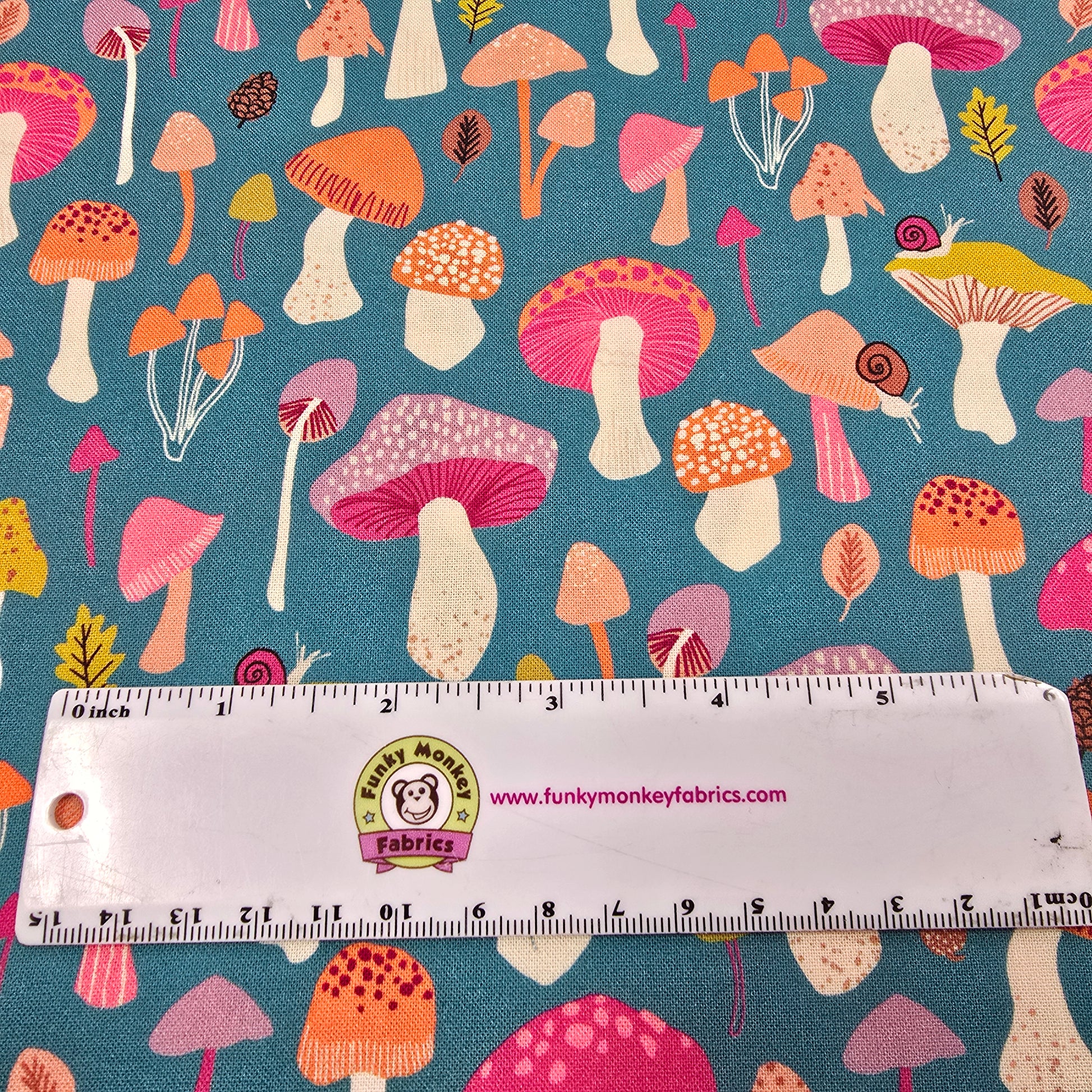 Mushrooms on Teal - Woodland Wander - Dashwood Studio Cotton