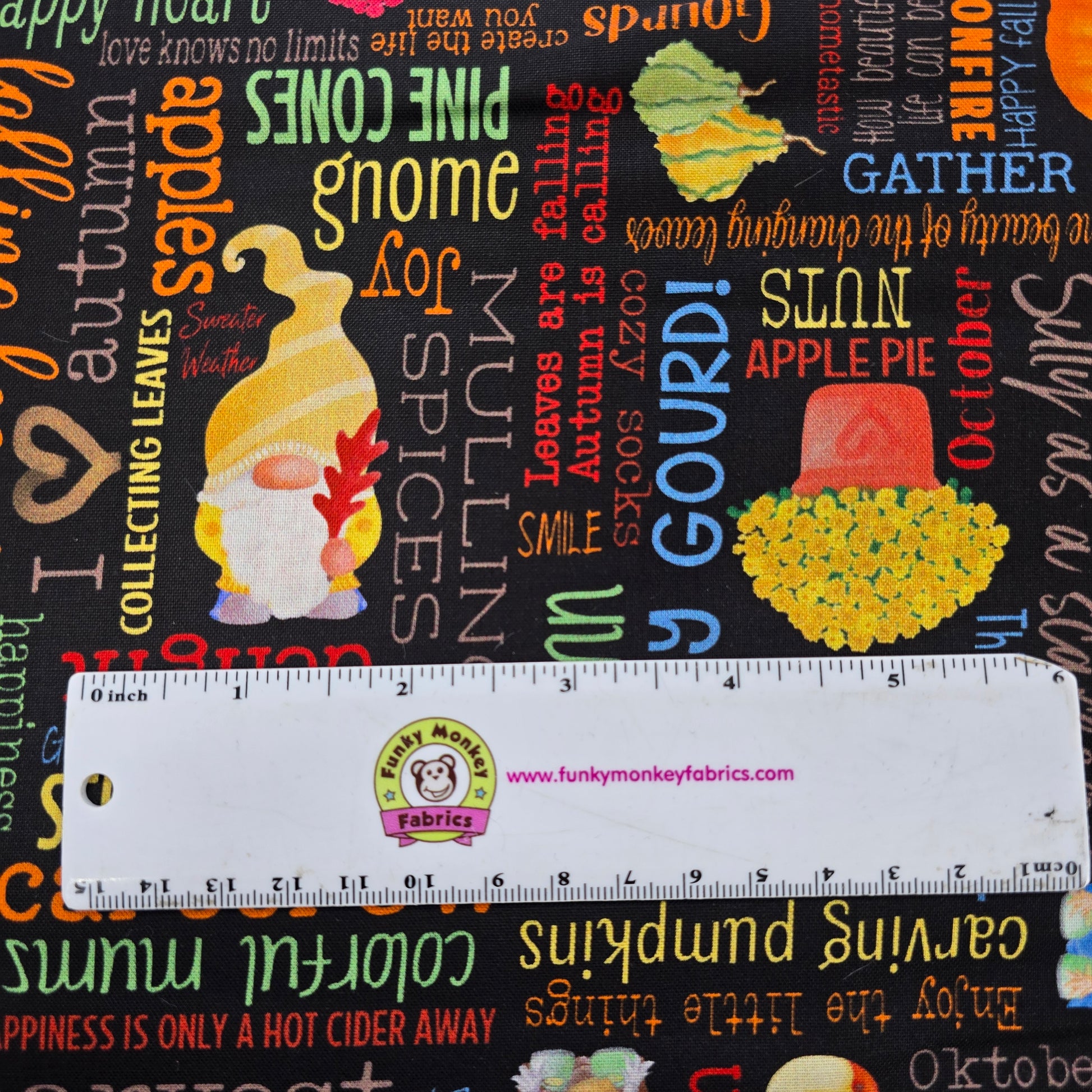 CLEARANCE Happy Fall Words on Black - Benartex Cotton