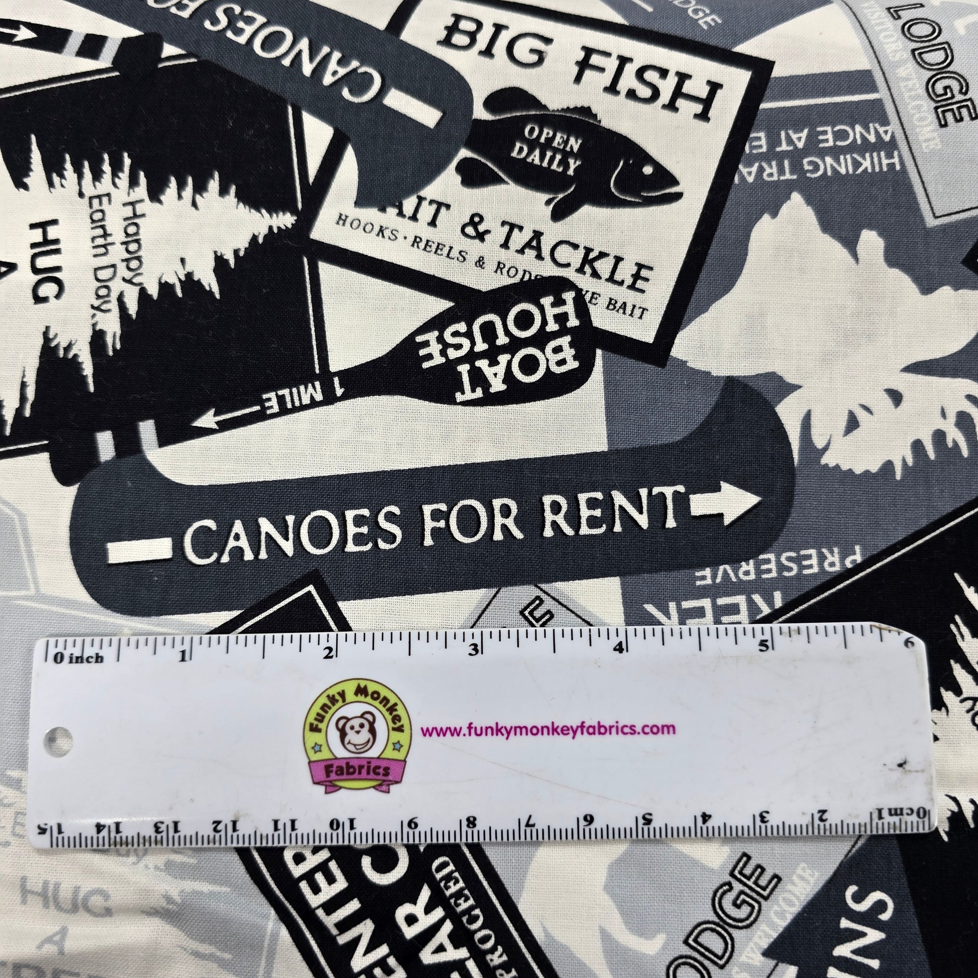 White Cabin Signs - Benartex Cotton