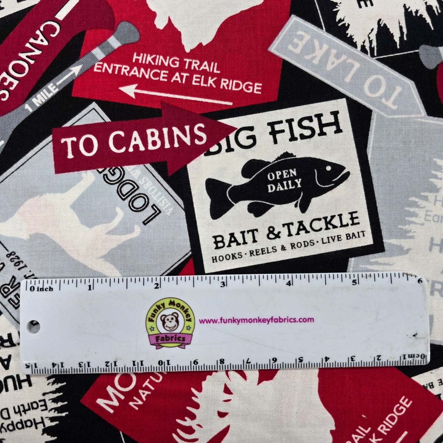 Red Cabin Signs - Benartex Cotton