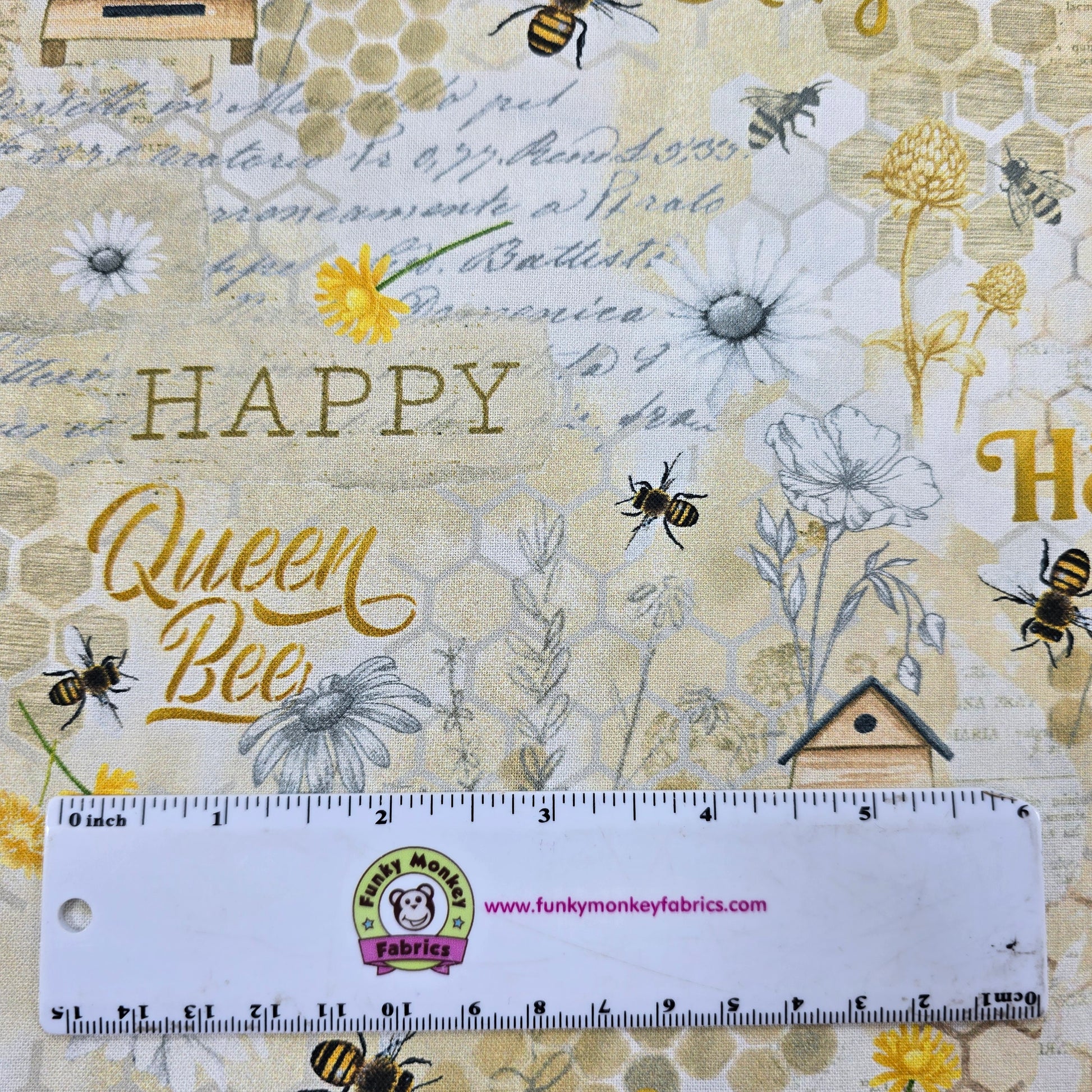 Beige Honey Bee Collage - Timeless Treasures Cotton