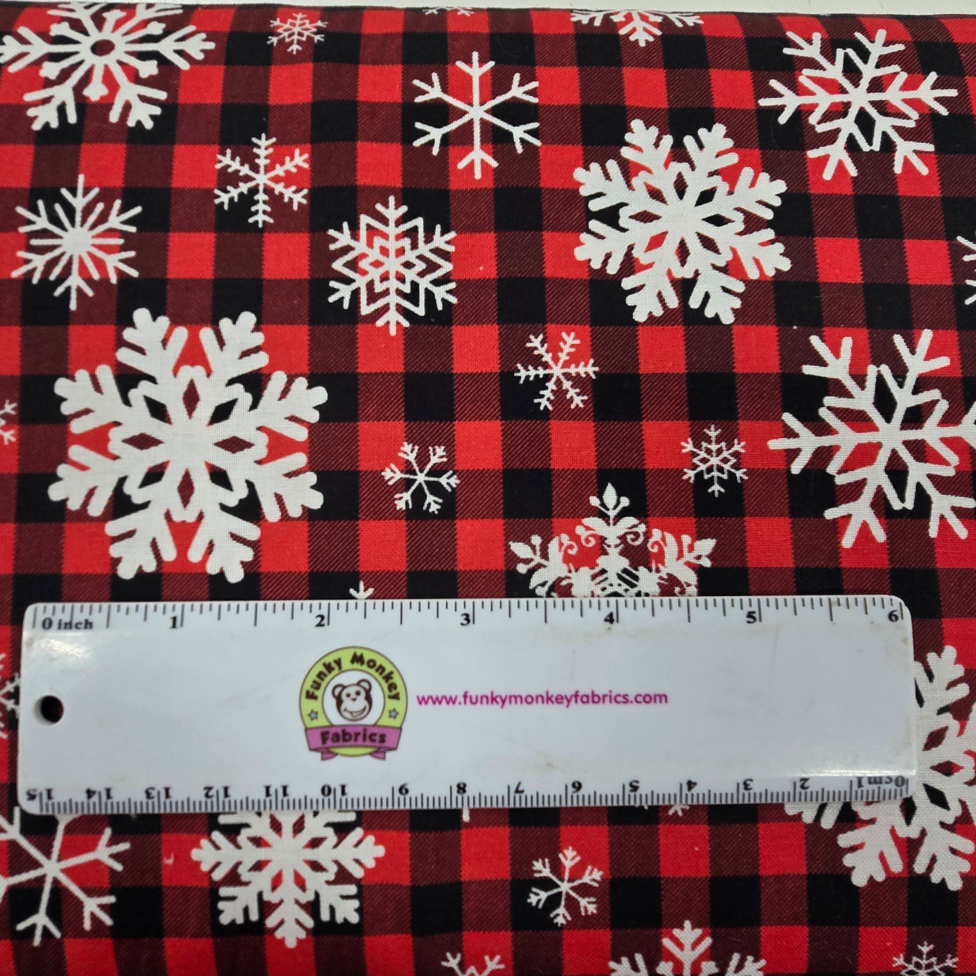 Red Snowflakes On Buffalo Plaid - Timeless Treasures Cotton