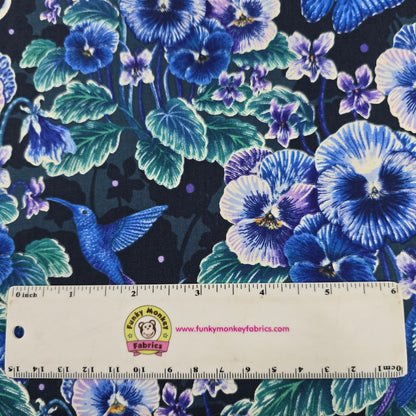 Pansies with Hummingbirds and Butterflies Glow in the Dark - Blank Cotton