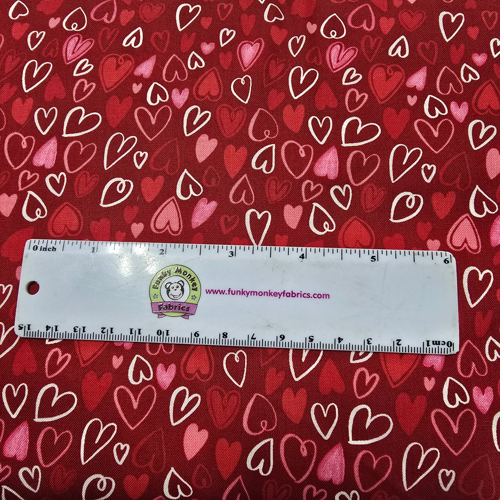 Happy Hearts on Red - Wilmington Prints Cotton