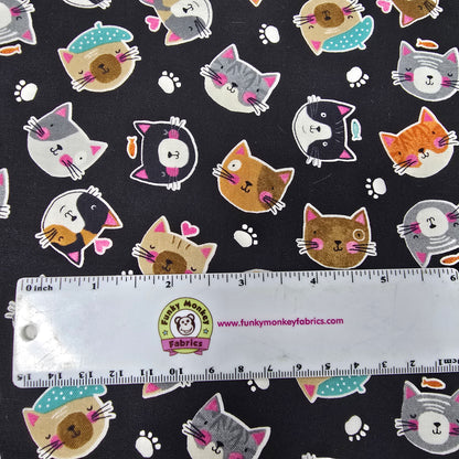 Purrfect Partners Heads on Black - Wilmington Prints Cotton