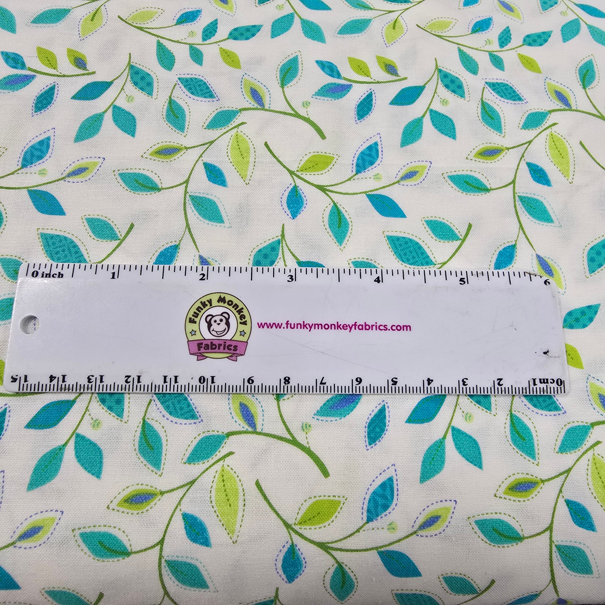 Teal/White Serendipity Small Vine - Benartex Cotton