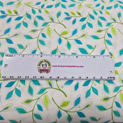 Teal/White Serendipity Small Vine - Benartex Cotton