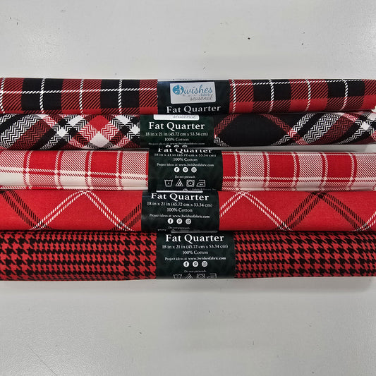 Fat Quarters - 5 piece Christmas Plaids - 3 Wishes Cotton