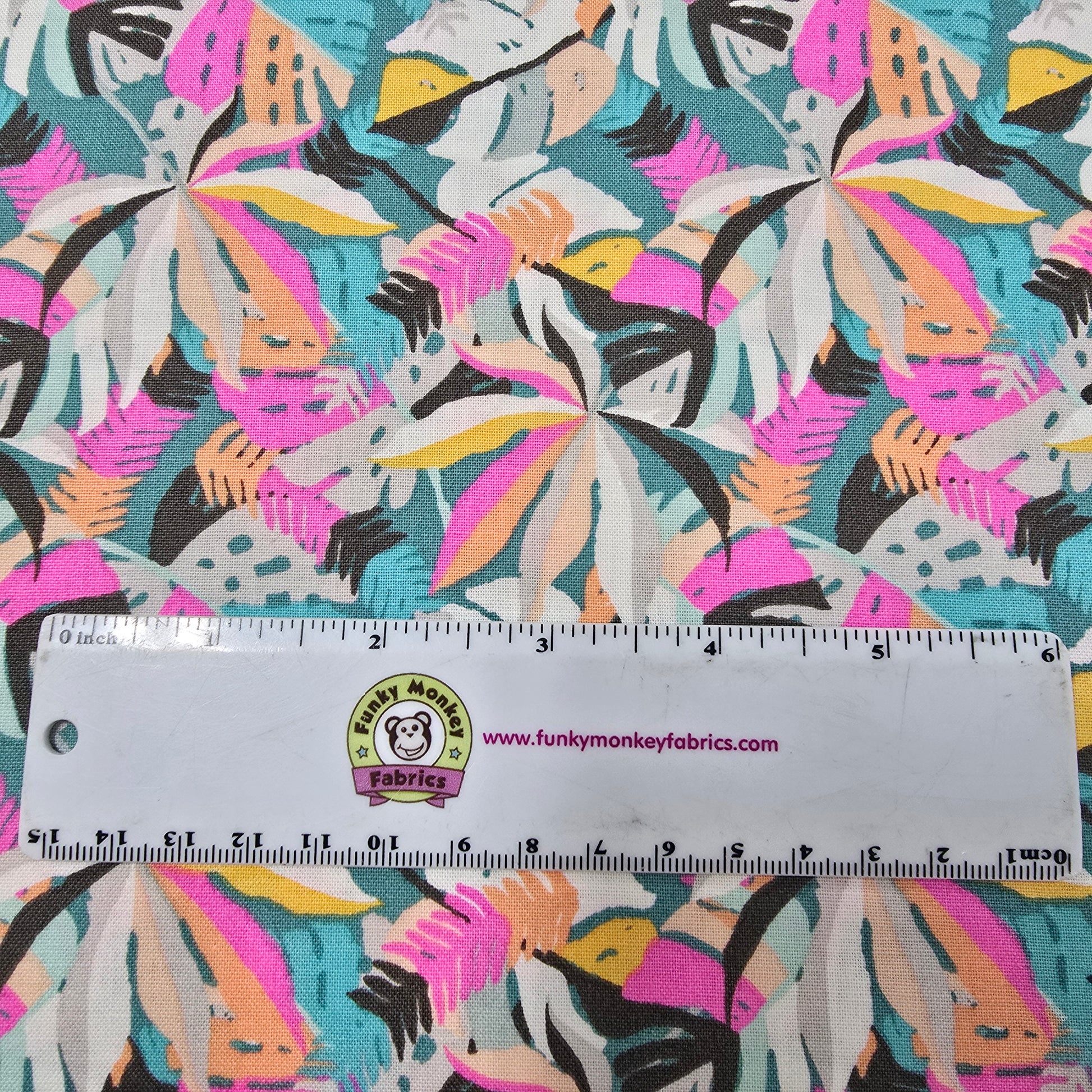 Zebra Dazzle Lavish Leaves Turquoise - 3 Wishes Cotton