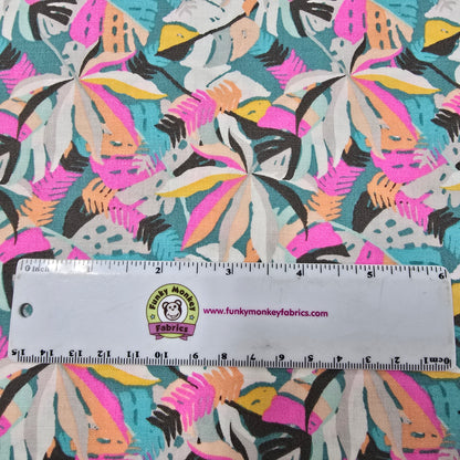 Zebra Dazzle Lavish Leaves Turquoise - 3 Wishes Cotton